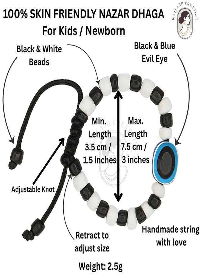 Kailash Creation Evil Eye Nazariya Bracelets for Baby Boys & Girls | Black & White Adjustable Thread Nazar Battu | Protective Cotton Bracelet for Kids (0-5 Years) - Image 4